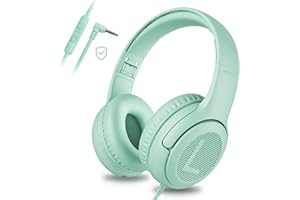 AWATRUE awartue Auriculares Niños con Cable Audio 3.5mm, Volumen Limitado 85/94dB, Diadema Ajustable Almohadillas Suaves, Cascos Infantiles para Clases Online/Viajes/Estudi, Verde