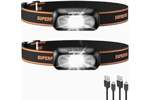 SuperFire Stirnlampe LED Wiederaufladbar, 2 Stück Kopflampe Stirnlampe Aufladbar USB Mit Rot-Blinklicht,5 Modi,Verstellbaren Einrast FüR Erwachsene&Kinder,Laufen Angeln Camping Joggen,Wasserdicht