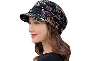 HSHDUTI Berretto da donna, stile boho, con stampa floreale, foderato, in pile, berretto da donna, cappello caldo, con visiera nera, taglia unica