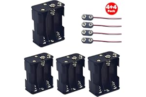 Yosawo 4-Pieces 6 x 1.5V(9V) AA Battery Holder Case,Black Plastic DIY Battery Storage Box with Standard Snap Connector (AAK6)
