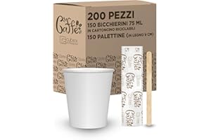 cubex professional Kit Caffè 200 Pezzi Formato da 100 Bicchierini in Cartoncino riciclabili da 75 ml e 100 Palettine in Legno 9 cm