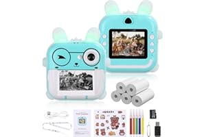 heuchaey Sofortbildkamera Kinder, Digitalkamera, 2,4-Zoll-Bildschirm, HD-Fotoapparat mit 32GB SD-Karte, Farbige Stifte, für Kinder 3-12 Jahre, Blau