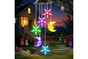 Winzwon Cadeau Noel Femme,Cadeau Maman,Cadeau Grand Mere,Lune et étoile Extérieur Carillon éolien Solaire,Cadeau Fete des Meres,pour Jardin, Terrasse, Cour, Porche, Maison Décoration Suspendre