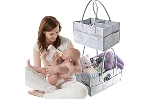 BAOSROY Cesta Organizadora Bebe,Organizador Pañales para Bebé,Pañal Para Bebé,Organizador Cesta,Cesta Almacenamiento Portátil para Cambiar Pañales (Gris-1)