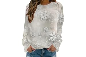 KOMISEUP Weihnachtspullover Damen Sweatshirt Bunte Schneeflocke Druck Lose Weihnachten Pullover Sweatshirts Frauen Rundhals Farbverlauf Langarm Pulli T Shirt Tunika Tops Festliche Weihnachtsshirt Oberteile