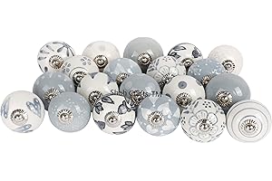 Shah Crafts. Grey and White Ceramic Premium Quality Door Knobs Set of 12 Assorted Designs Handmade,Vintage, Shabby Chic, Interior Furniture, Cabinet Cupboard Wardrobe Drawers Pulls Handles