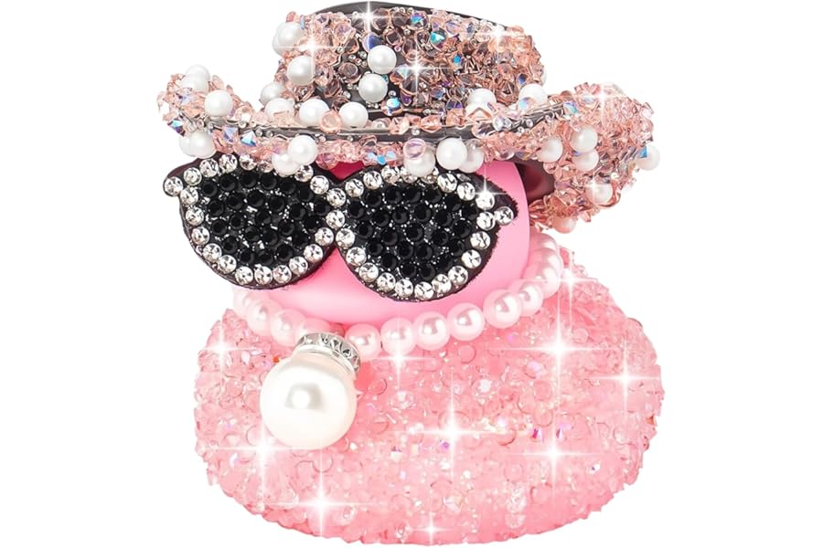 Wuneiox Rubber Duck,Diamond Pink Car Accessories for Women, Cowboy Hat Cute Car Accessories with Squeaky Sound, Dashboard Duck for Car, Fun Gifts for Women Friends Birthday New Year Christmas