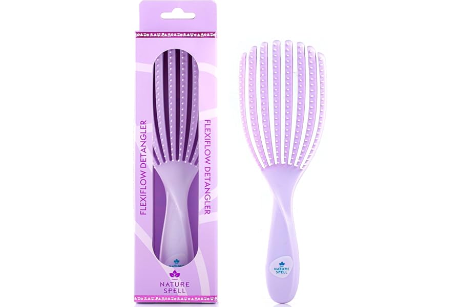 Nature Spell FlexiFlow Detangling Hair Brush, Flexible Strands for Gentle Brushing, Eliminates Knots & Reduces Breakage, Suitable for All Hair Types, Purple