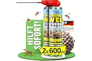 HEIMWERT Wespenspray Turbo mit Langzeitwirkung Repellent - Sicher Wespennest entfernen dank Spezialformel Made in Germany - 600 ml Vorteils Spray gegen Wespen + große Nester (2er Set)