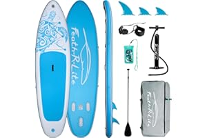 FEATH-R-LITE Aufblasbares Stand Up Paddle Board Surfboard SUP Komplettes aufblasbares Paddleboard Zubehör Verstellbares Paddel, Pumpe, ISUP Reiserucksack, Leine, 320 x 83 x 15 cm