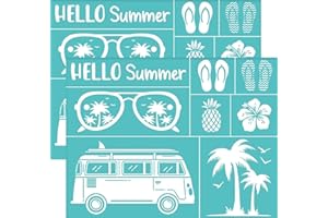 OLYCRAFT 2 Stück Selbstklebende Siebdruck-Schablone Sommerthema Kokosnussbaum Bus Mesh-Transfer Siebdruck Wiederverwendbare Schablone Zum Malen Auf Holz T-Shirt Stofftaschen – 280x220 mm