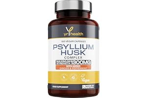Psyllium Husks Capsules - 1300mg Fibre Supplement - 180 Vegan Capsules with Added Peppermint & Ginger - 2 Capsules not Tablets Per Serving - Plantago Ovata Plant Seeds - Made in The UK by YrHealth