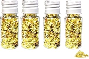 SOVZOVY Essbare Blattgoldblätter, Blattgold Flocken Multifunktions-Dekorfolienpapier Goldfolie Papier Dekorfolie Papier Küche Mousse Kuchen Backen Gebäck Kunsthandwerk Decor (4 Flaschen)