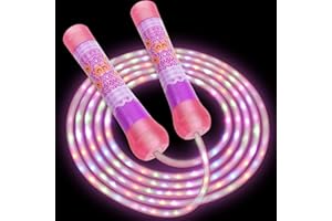 YNANIMERY Pink Kids Skipping Ropes Age 5-9 Year, Adjustable LED Jump Rope with Non Slip Handle, Skipping Rooe for Girls Boys Fitness Exercise Workout Indoor Outdoor