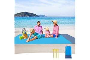 Sendowtek Couverture de Plage Anti Sable Tapis Imperméable 210 x 200 cm 4 Coins de Fixation Tapis Natte pour Voyage Camping Randonnée Pique-Nique Vacances