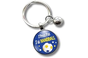 Porte-clés hand « J'peux pas, j'ai handball » avec cabochon et breloque balle – cadeau idéal pour handballer - création