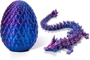 QINGSI 3D Printed Gem Dragon Action Figures with Detachable Mystery Dragon Scale Egg Crystal Dragon Fidget Toy for Autism ADHD Dragon Egg Articulated Dragon Toys for Christmas Birthday Gifts,Laser Violet