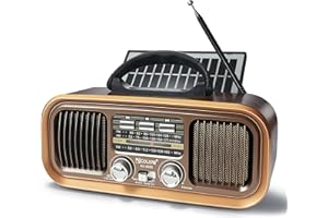 Retro Radio mit Bluetooth,Kofferradio mit Doppelsprecher,Größere Solarpanel oder 1200mAh Akku,Nostalgie Unterstützt USB/TF-Karte Funktion,Braun