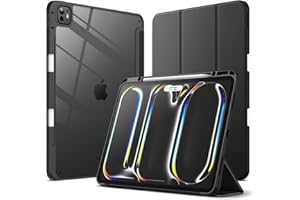 JETech Custodia per iPad Pro 13 Pollici M5/M4 (2025/2024) con Portapenne, Chiaro Trasparente Retro Conchiglia Sottile Supporto Antiurto Tablet Cover (Nero)