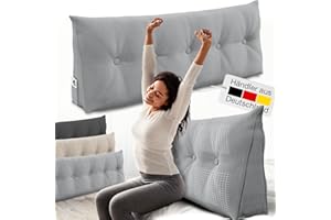 ‎ELONEO ELONEO Rückenkissen 140 cm breit, Keilkissen für Bett und Sofa geeignet, dreieckiges Lesekissen, Kissen mit abnehmbarem und waschbarem Bezug, mit praktischem Seitenfach