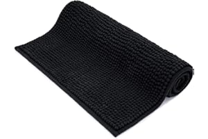 ROSMARUS 50 × 80 cm Bobble Chenille Quick Dry Bath Mat, Non-slip Bathroom Mats Machine-washable, Shower Water Absorbent Thick Bath Rug for Bathroom, Tub, Black