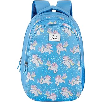 Genie Unicorn School Bag For Girls, 17 Inch Blue, 3 Compartments Water Resistant 27 Litres