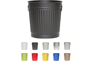 Jinfa | Cubo de basura de metal con asas | Contenedor vintage para interiores, reciclaje | Sin tapa | Negro | Tamaño: L | 36 cm de diámetro, 36,5 cm de altura | Volumen: 35 Litros