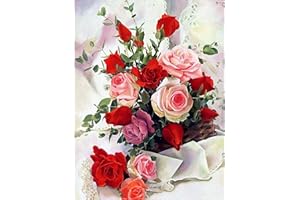 TRANSINO 5D DIY Pintura Diamante Diamond Painting Kit Completo Pintar por Números Flores Color de Rosa Cuadros de Diamantes en Punto de Cruz con Diamantes Manualidades Adultos Decoración de la Pared del Hogar