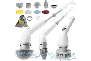 YISSVIC Electric Spin Scrubber Electric Cleaning Brush with 8 Replaceable Brush Heads Cordless Bathroom Scrubber Dual Speed with Extension Handle for Bathtub, Kitchen, Car, Tile, Floor