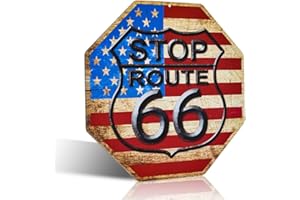 不适用 Panneau d'arrêt en métal avec drapeau américain vintage Route 66