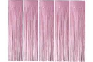 Kioneer Indoor Metallic Tinsel Curtains 5 Packs 3 ft x 10 ft, Foil Fringe Curtains for Photo Backdrop Door Wall Hanging Window Curtain Party Office Decoration