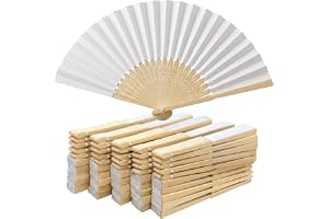 TiGog 50 Stycken Bröllopsfans – Vit Pappersfans Hopfällbar, Handfans För Gäster, Vikbar Fläkt För Bröllop Sommar Fest, Goodie