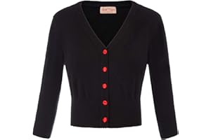 Belle Poque Women's Vintage 50s Cherries Embroidery Cardigan Sweater V-Neck 3/4 Sleeve Cropped Sweater Coat GF609
