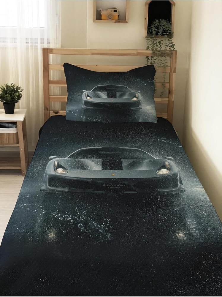 Evmila Spor Araba Desenli Genç Ve Çocuk Baskılı Tek Kişilik Pike Takımı 160x230 Siyah, Siyah, 23676