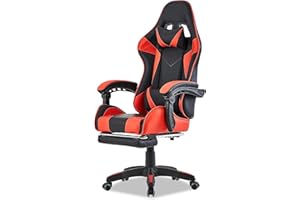 Walden Sedia da gaming, ergonomica, da ufficio, da gaming, schienale regolabile, sedia girevole da corsa, ufficio, computer, ergonomica, videogioco (Rosso)