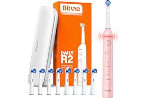Bitvae R2 Cepillo De Dientes Eléctrico Giratorio Para Adultos Con 8 Cabezales, Estuche De Viaje, 5 Modos De Cepillado Recargables Con Sensor De Presión, Rosa