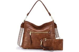 Kasgo Bolsos Bandolera Mujer Grande, Bolso Bandolera Boho de Cuero PU Bolsos de Hombro Retro Tote Bag de Moda con Carteras 2pcs Set para Diario Trabajo Viaje Universidad