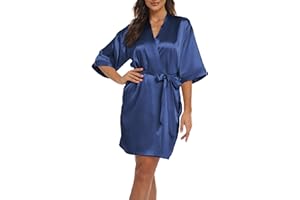 Teemie Damen Morgenmantel Bademantel Satin Kimono Robe Nachtwäsche Mit Gürtel Taschen Braut Brautjungfern Kurz Sexy V Ausschnitt Nachthemd Sommer Frauen 3/4 Ärmeln Pajama Hochzeit Party