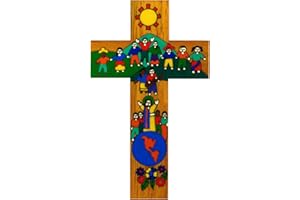 WOOD CROSS HORLAT Confirmation Gift. Confirmation Present. 15 cms Wood Hand Painted Cross. Children of the World United