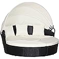 Outsunny Set 4 Pzi Divano Circolare da Giardino, Mobili Componibili Rattan Nero, Tettuccio e Cuscini Beige 180x175x147cm