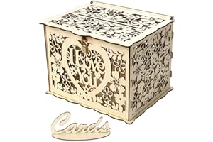 SOUJOY Hochzeitskartenbox, Rustikale Holz-Hochzeitsgeschenk-Spardose-Halter mit Schloss und Kartenschild, DIY Umschlag Geschenkkarten-Behälter