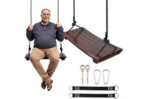 PELLOR Wooden Swing Seat, Carbonized Beech Wood Swing Set Tree Swings for Kids Children Adults Indoor & Outdoor Garden Play