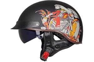 EBAYIN Half Helmet Open-Face Helmet Brain - Cap Cruiser Chopper Scooter Pilot Jet Helmet DOT+ECE Certified Personality Retro Harley Motorcycle Helmet,E-XL=（61~62cm）