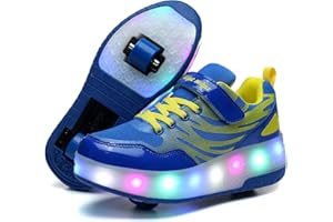 Axcer USB charging 7 Colors Changing Upgraded LED Strips Roller Skate Shoes with Double Wheels Automatic Retractable Technical Skateboarding Sport Cross Trainers Vibration Flashing Gymnastic Sneakers