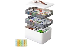 Petyoung Scatola per Medicinali, 3 Piani Scatola Porta Medicine, Portatile Medicinebox con Maniglia Per Gioielli, Medicine, Cosmetici