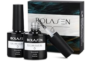 Gel Colla per Unghie con Pennello, Colla per Unghie Finte Gel Bolasen 5-In-1, Gel Colla Per Tip Unghie Professionale, Immergere La Gel Colla Unghie UV Led, Lampada per Unghie UV/LED Richiesta-2*8 Ml