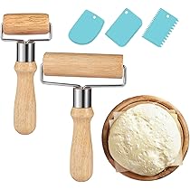 Teigroller Set Aus Holz - 2 Nudelhölzer & 3 Teigschaber Für Pizza, Kuchen & Plätzchen | Buchenholz