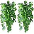UBERMing 2 PCS Artificial Monstera Leaves Artificial Ivy Leaf Garland Plants Vine Hanging Faux Tropical Monstera Palm Leaves Fake Ivy Plants for Indoor Outdoor Home Garden Wall Décor Hanging Vines