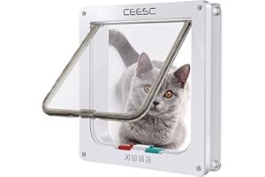 CEESC Cat Flap Door Magnetic Pet Screen Door With 4 Way Lock for Puppies and Small Dogs, 3 Sizes and 2 Colors Options (L: 9.25"(W) x 9.84"(H) x 2.17"(D), White)