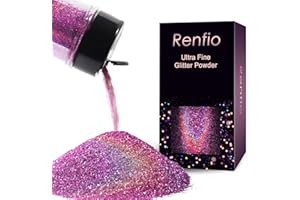 Renfio Paillettes holographiques ultra fines rouges métallisées - 80 ml - Pot pour verres en résine - Peinture Slime - Arts et décoration d'ongles - Rose